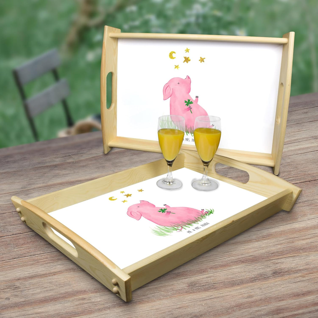 Mr. &amp; Mrs. Panda Dekotablett Schwein Glück - Geschenk, Schweinchen, Frühstückstablett, Serviertablet