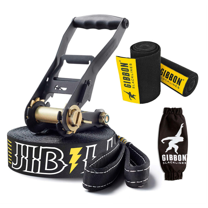 Gibbon Slacklines JibLine 15m Trickline Set inkl. Ratschenschutz | Baumschutz | Sicherheitsverschlus