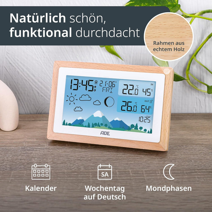 ADE Wetterstation Funk mit Aussensensor | Innen- und Aussentemperatur mit Wettervorhersage | Hygrome