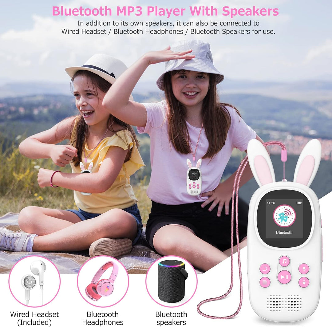 16GB Bluetooth MP3 Player , Niedlicher Hase Kinder Musik Player mit Kopfhörer &amp; Lautsprecher, mit FM