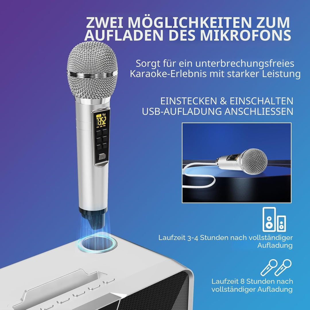 Tragbarer Karaoke Maschine,Karaoke mit 30W Bluetooth Lautsprecher,2 Kabellosen Karaoke-MikrofonWiede