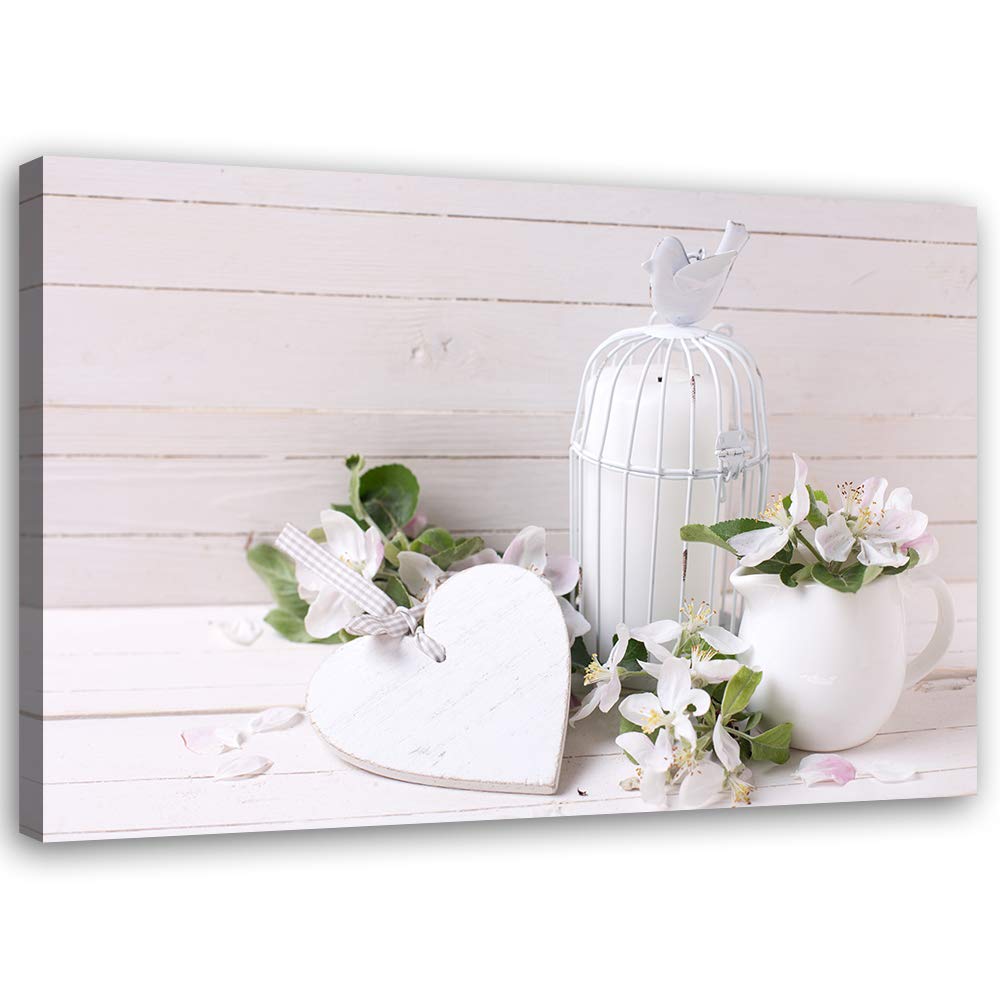 Feeby Wandbild Herz Druckbild Leinwandbild für Wohnung Weiss 100x70 cm M14321 100x70 cm, M14321 100x