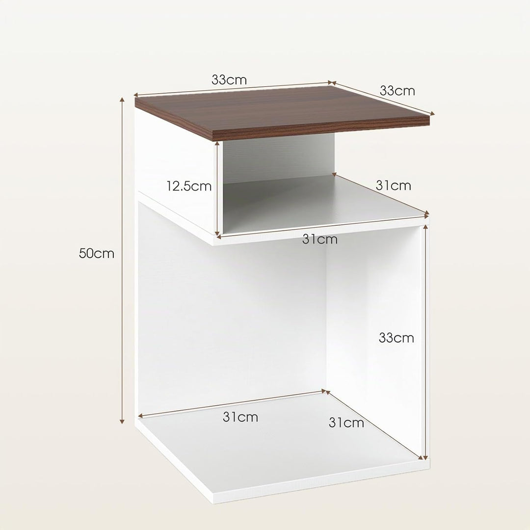 LIFEZEAL Beistelltisch S-Form, Multifunktionaler Sofatisch, Kleines Bücherregal mit 3 Etagen, Modern