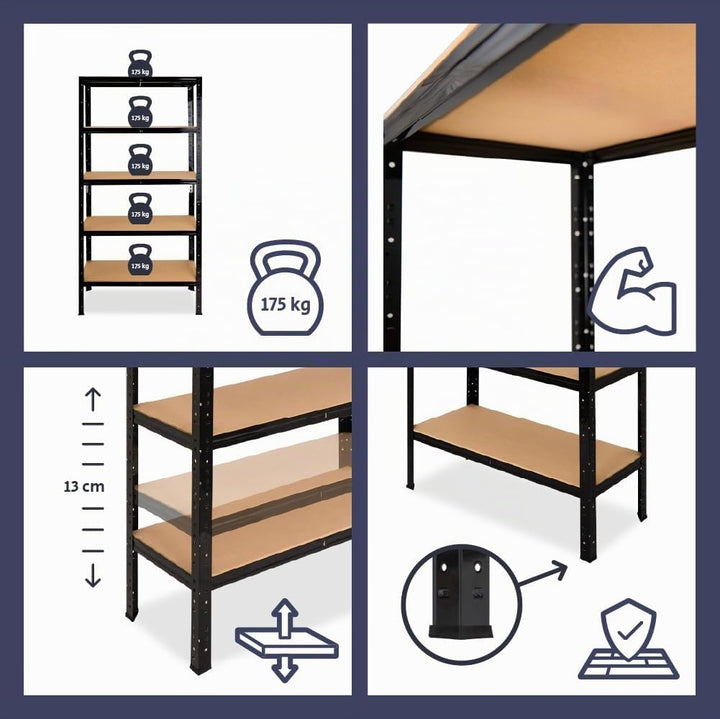 shelfplaza® 180x50x50cm BLACK Schwerlastregal schwarz/Metallregal schwarz 6 Böden à 145kg Tragkraft/