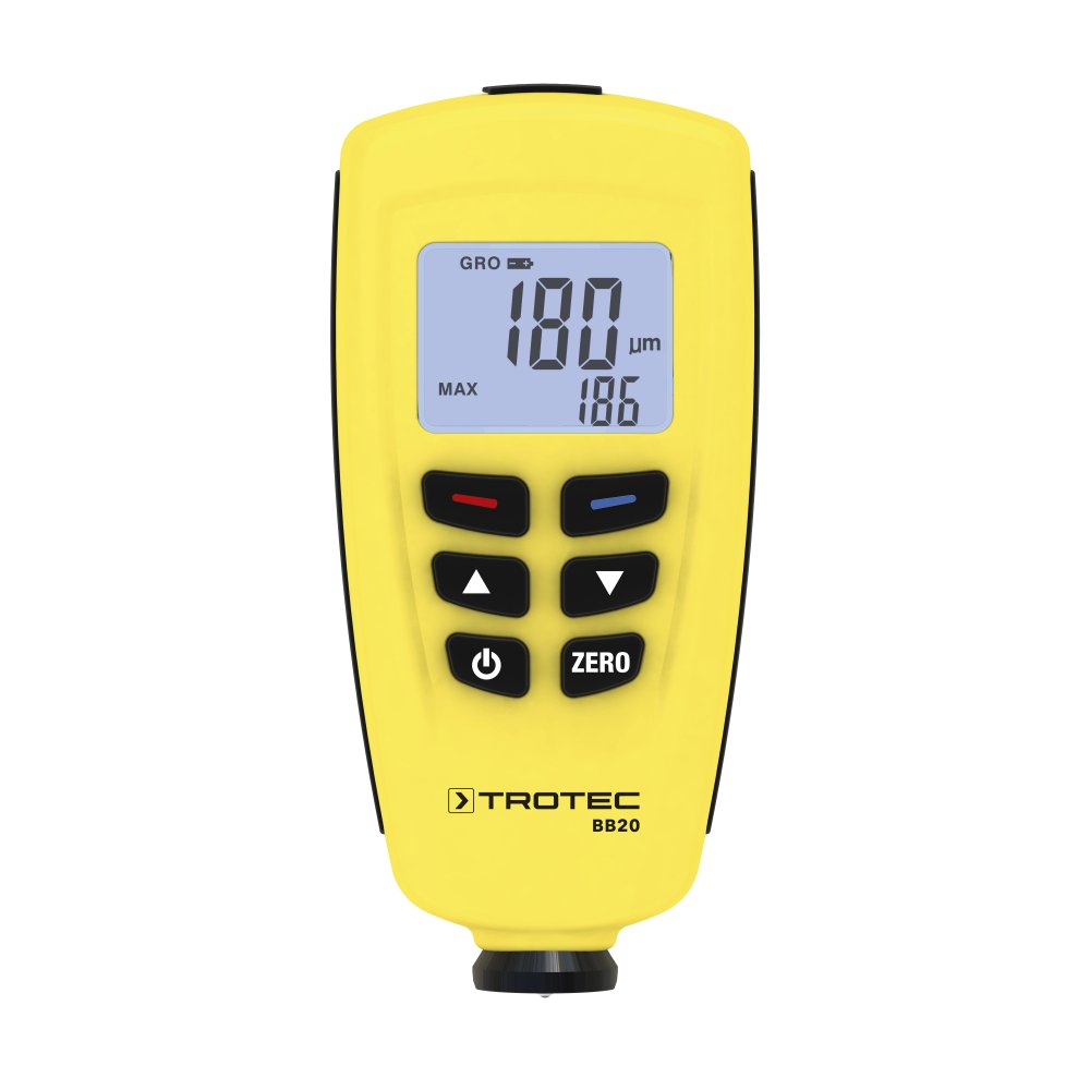 TROTEC Lackmessgerät BB20 – Lackschichten Messgerät für Auto – Messbereich 0 bis 1.250 µm, Speicher