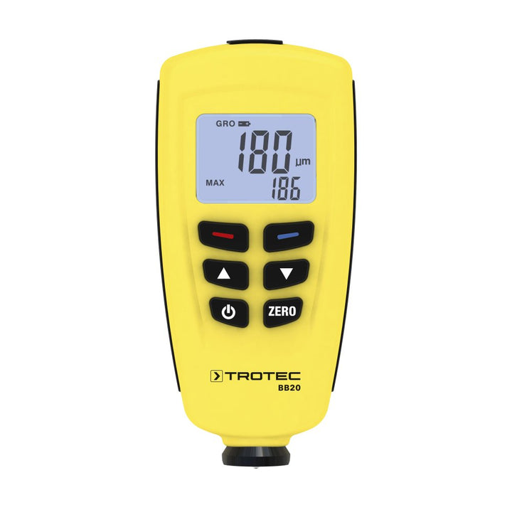 TROTEC Lackmessgerät BB20 – Lackschichten Messgerät für Auto – Messbereich 0 bis 1.250 µm, Speicher