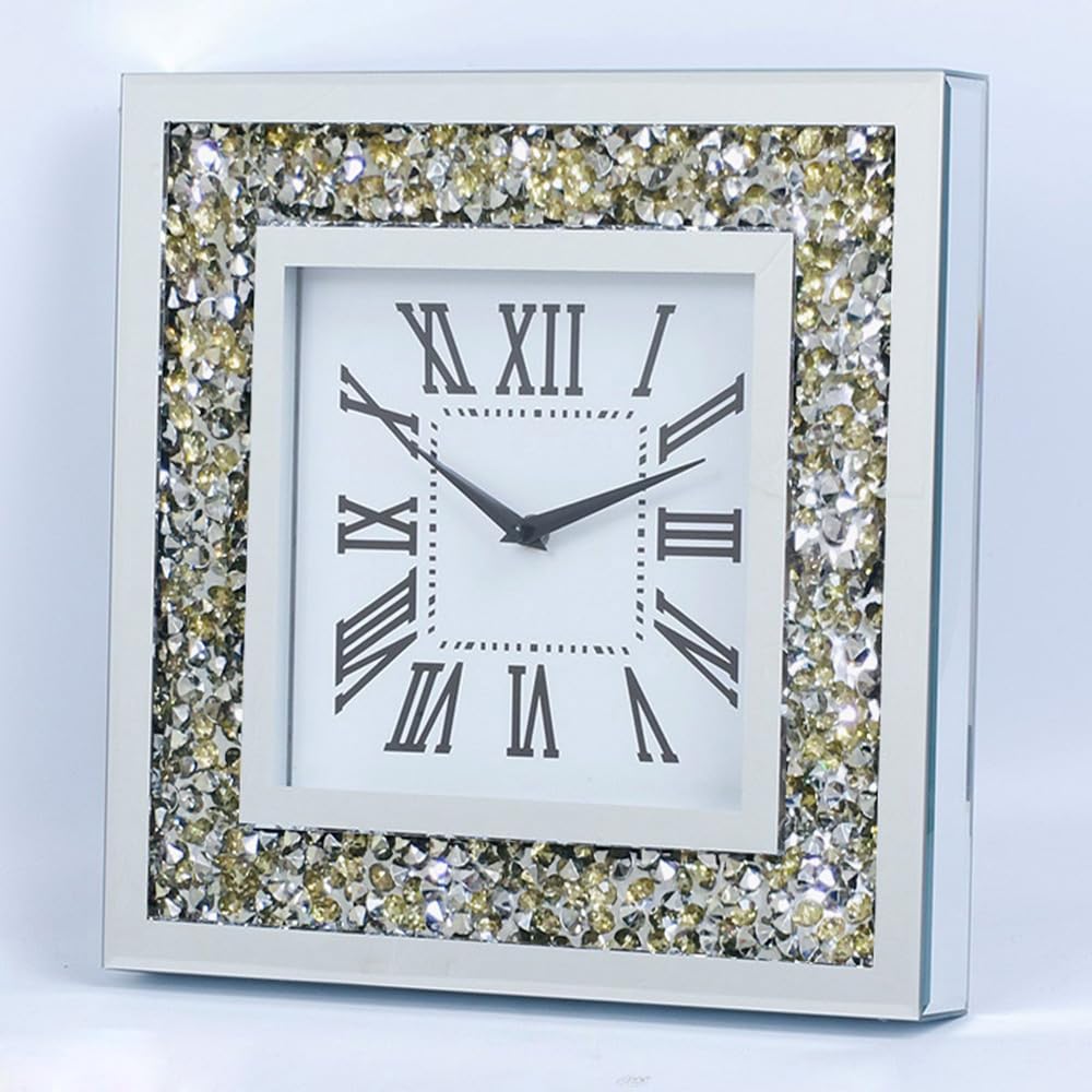 Wanduhr Wohnzimmer Dekor Crushed Diamond Spiegel Badezimmer Uhren Wand Kristall Dekorationen für Zuh