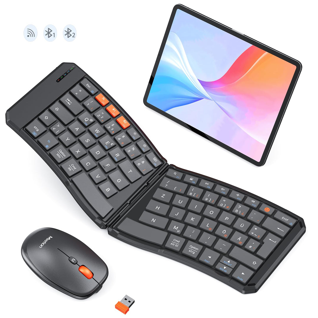 MEETION Ergonomische, Faltbare Tastatur und Maus, tragbare Bluetooth-Tastatur und -Maus für Geschäft