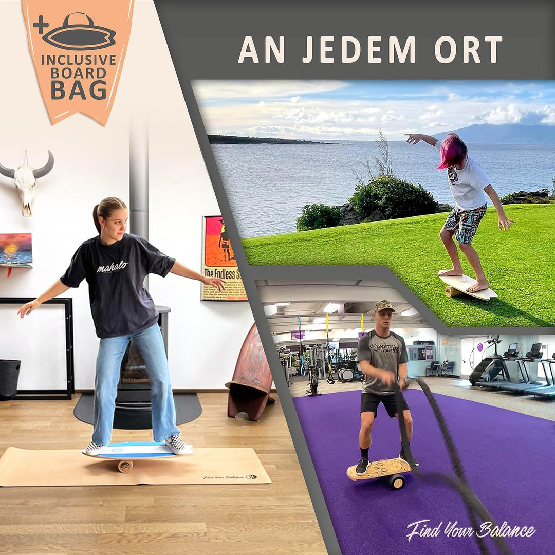JUCKER HAWAII Balance Board Ocean Rocker | Balanceboard mit Rocker Shape (100% Echtholz) und extra r