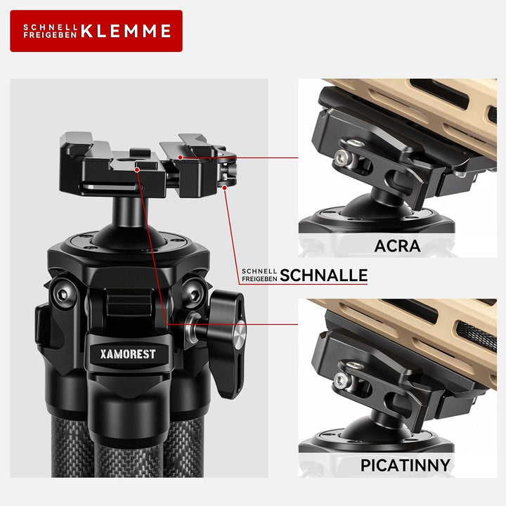 C283C Kompaktes Stativ aus Kohlefaser, 28 cm Rohrdurchmesser Jagdstativ, Picatinny- und Arca-Swiss-K