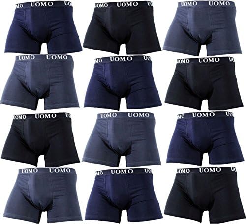 UOMO 10 x Plain Cotton Boxer Shorts Mens Underwear Clasico Black Blue Grey - - Large