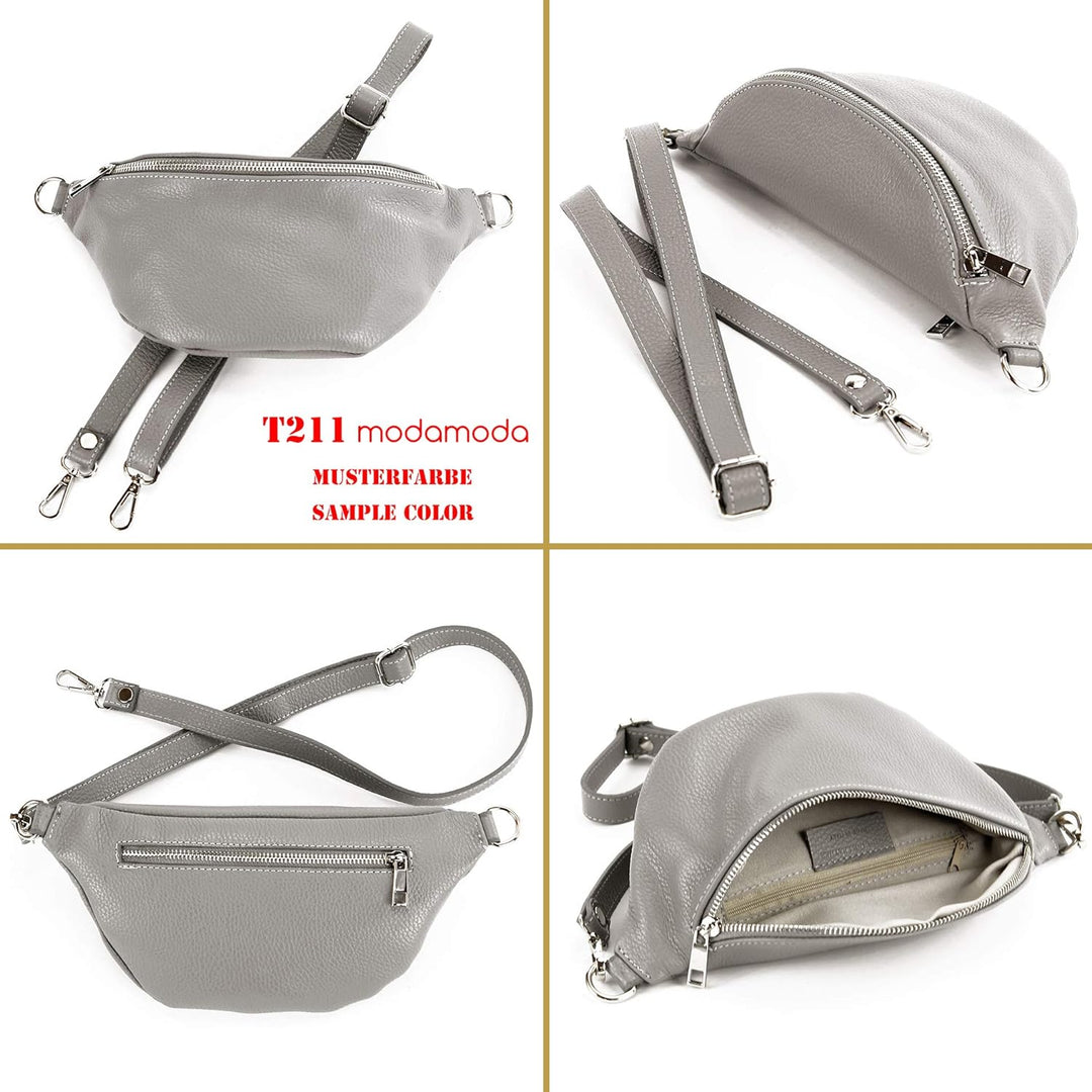 modamoda de - T211 - ital. Hüfttasche Bauchtasche Brusttasche Medium aus weichem Leder, Farbe:Fliede