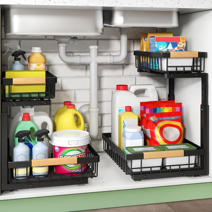 Kitstorack Metall Spülschrank Organizer, 2 Stück Unter Waschbecken Regal Organizer, 2-stufig Herausg