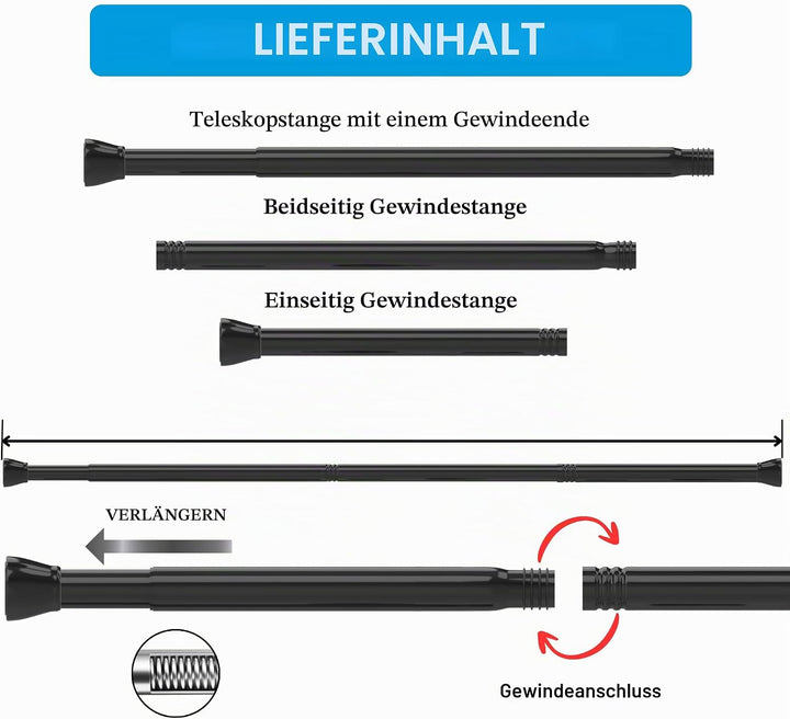 1 Stück Duschstange ohne Bohren, Gardinenstange ohne Bohren Einstellbar, Duschvorhangstange, Telesko