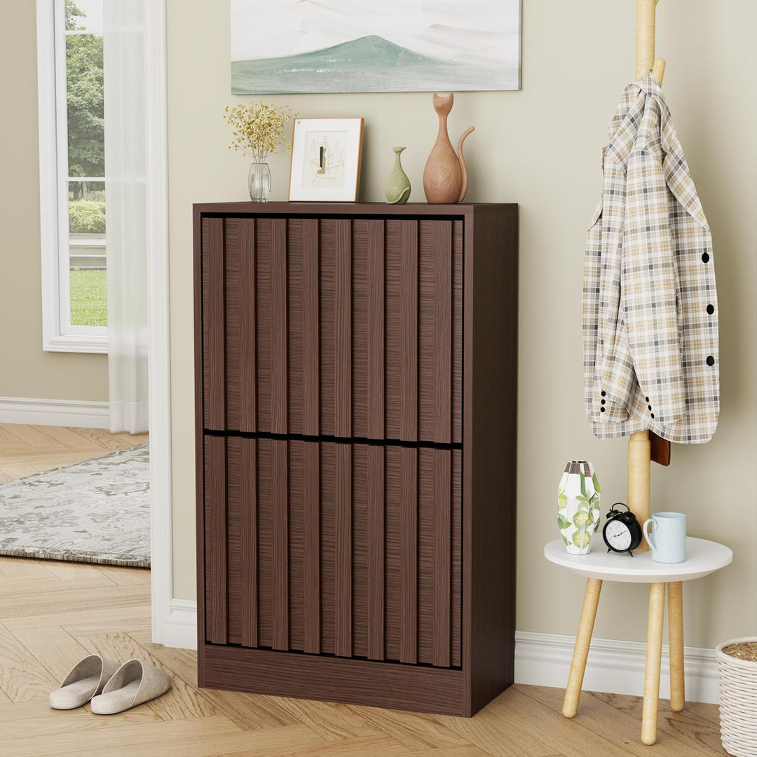 UEV Schuhschrank mit 2/4 Klappen Holz (Dunkelbraun, 2 Klappen)