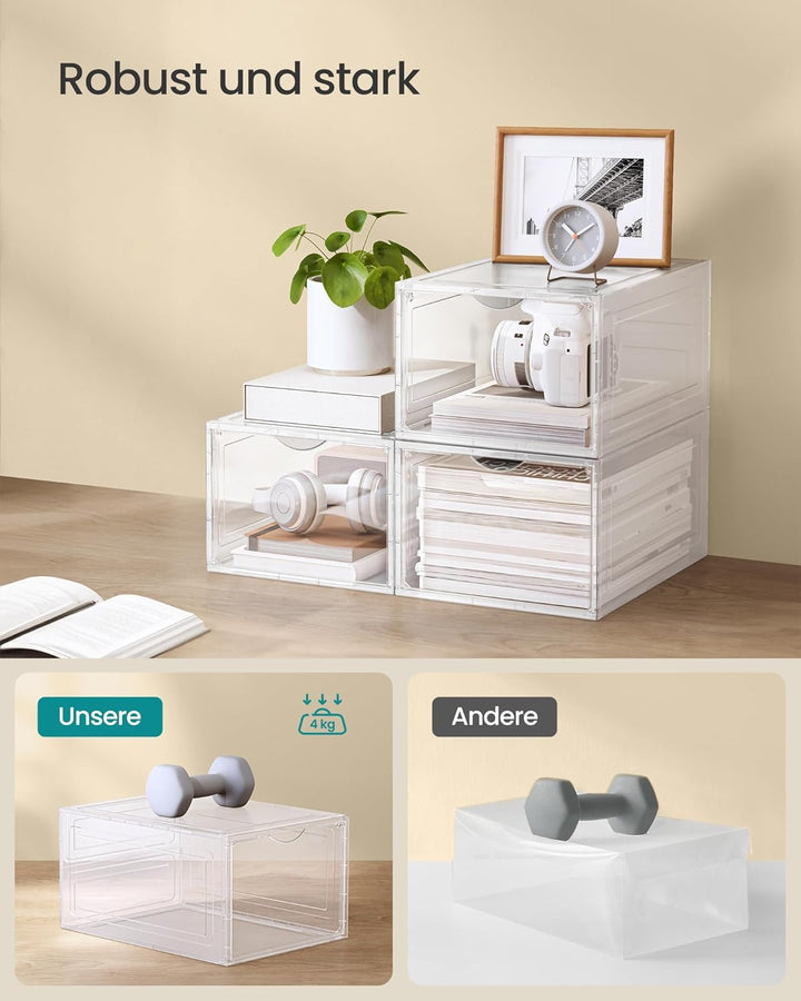 SONGMICS Schuhboxen, Schuh-Organizer aus Kunststoff, mit Tür, durchsichtig, Kunststoffboxen, 12er Se