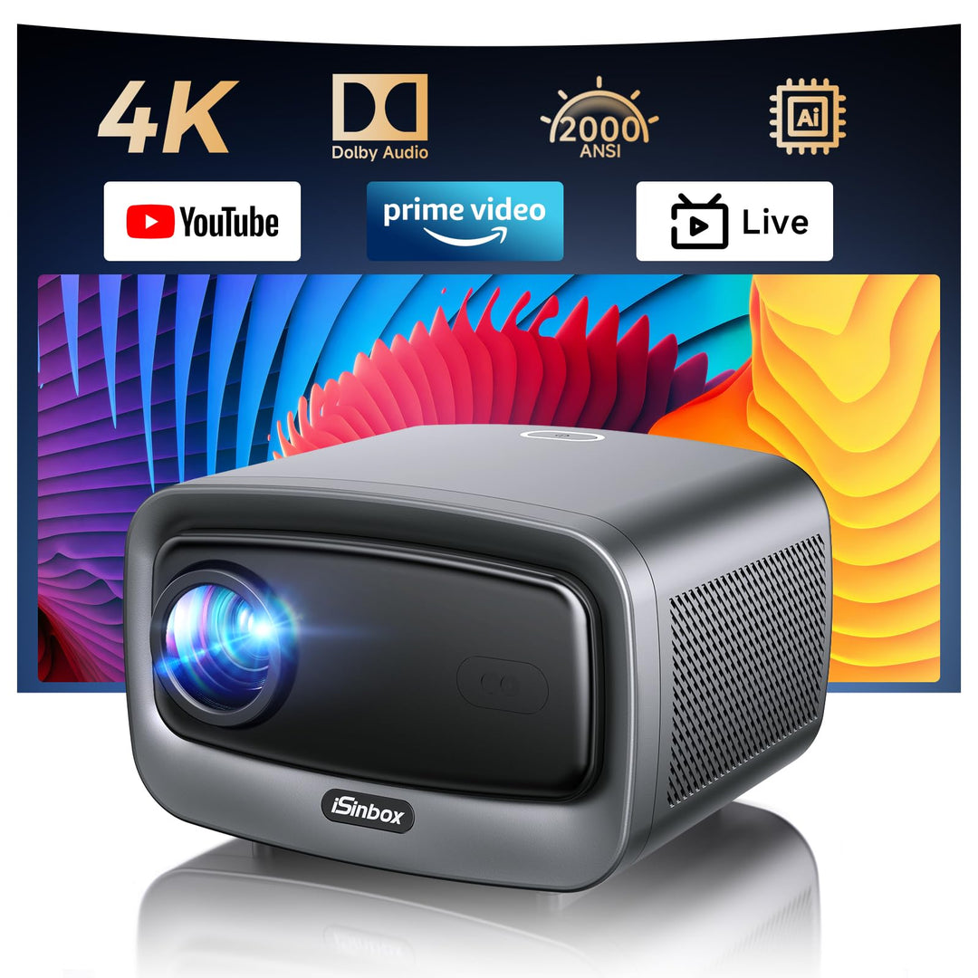 4K Smart Beamer mit Netflix &amp; Dolby Audio, 1500 ANSI, Autofokus | iSinbox Heimkino Projektor mit HDR