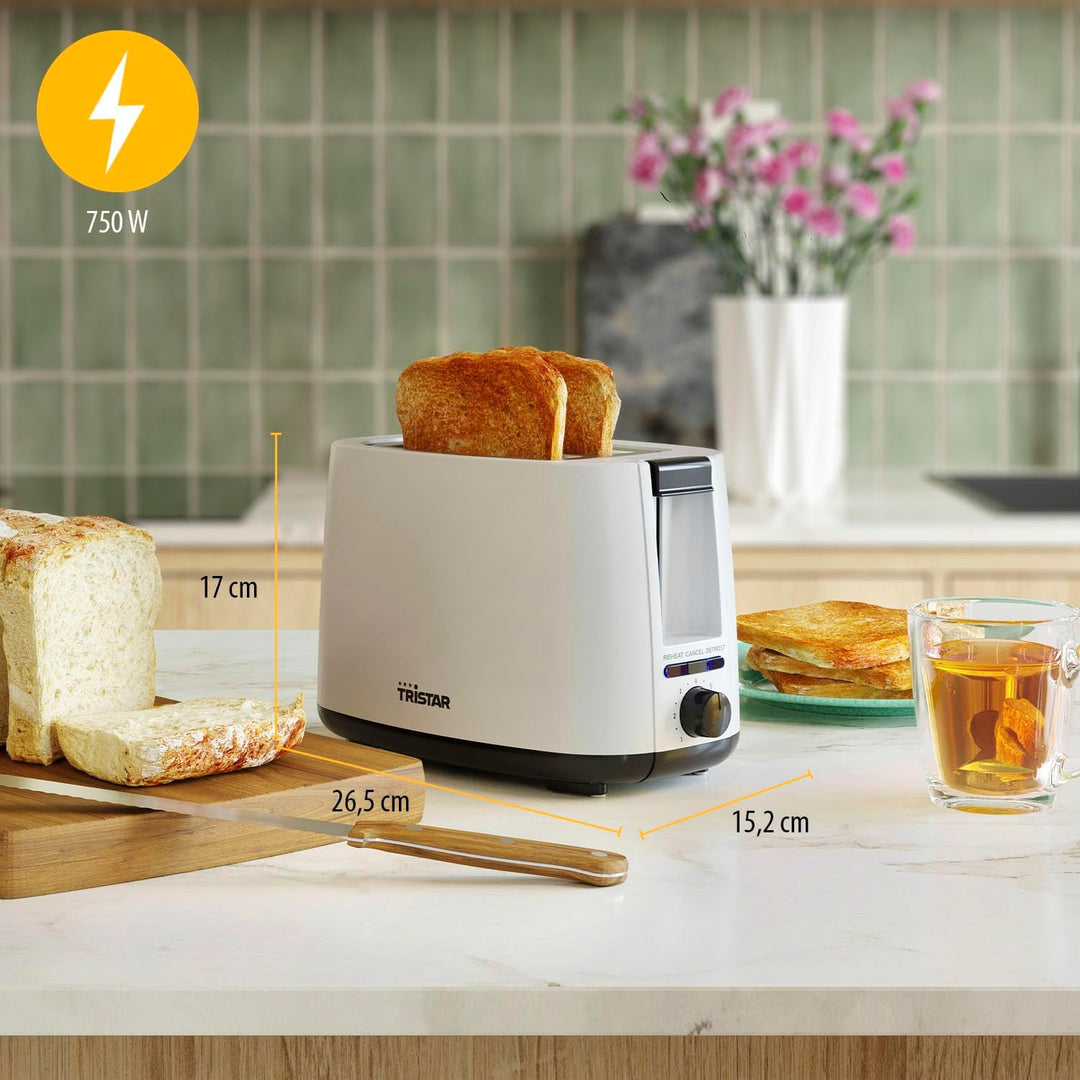 Tristar Toaster, 2 Toastschlitze, 7 Bräunungsstufen, Brötchenaufsatz, Auftaufunktion, Liftfunktion,