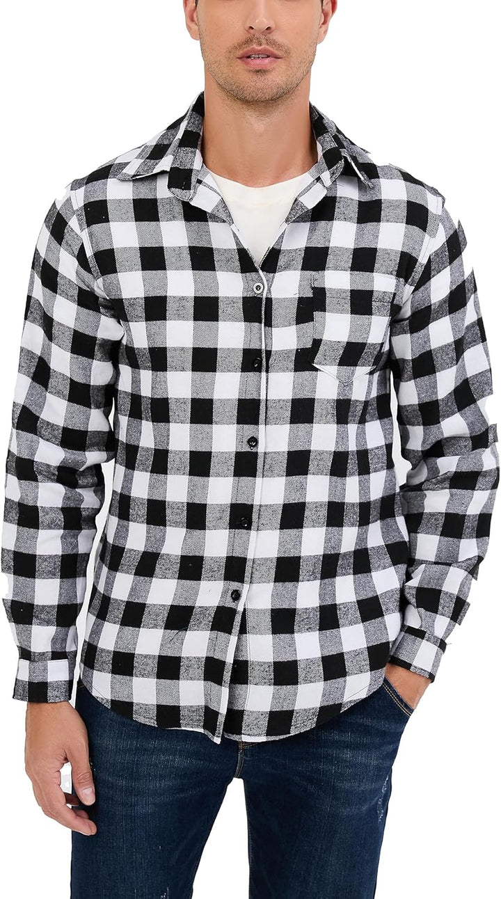 Yukiuiny Herren Holzfällerhemd 100% Baumwolle Langarm Kariertes Hemd Casual Button Down Flanell Frei