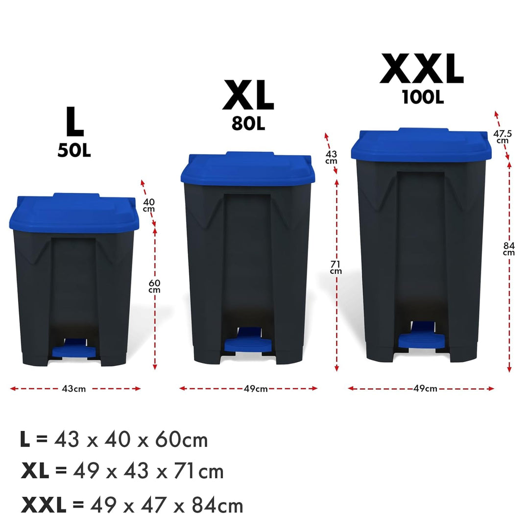 casa pura Mülltonne, Mülleimer 50 Liter, blauer Deckel, Abfalleimer für Küche und Büro, Mülltrennsys