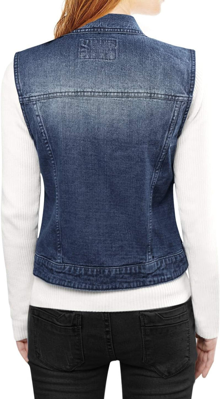 Allegra K Damen Jeansweste Collegejacke L Dunkelblau, L Dunkelblau