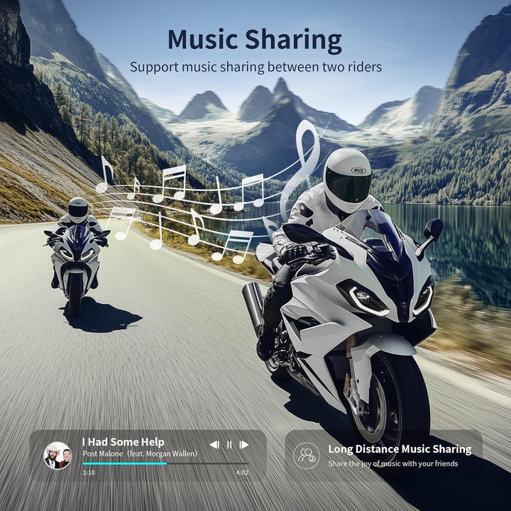 Fodsports T1 Motorrad Headset mit Musik Teilen, FM-Radio, Headset Motorradhelm für bis zu 2 Motorräd