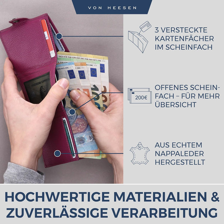 VON HEESEN Slim Wallet mit Münzfach Pink Pink MINI MÜNZFACH (Kartenslot), Pink MINI MÜNZFACH (Karten