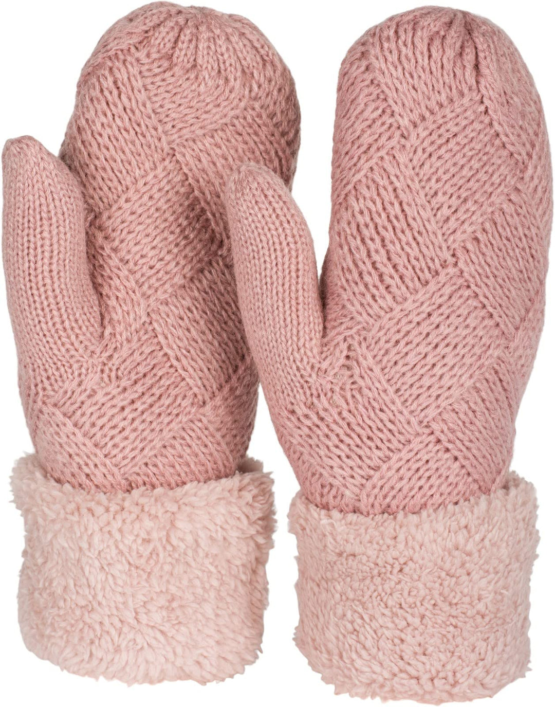 styleBREAKER Damen warme Winter Strick Fäustlinge, Handschuhe mit Rauten Muster, Thermo Fleece, Stri