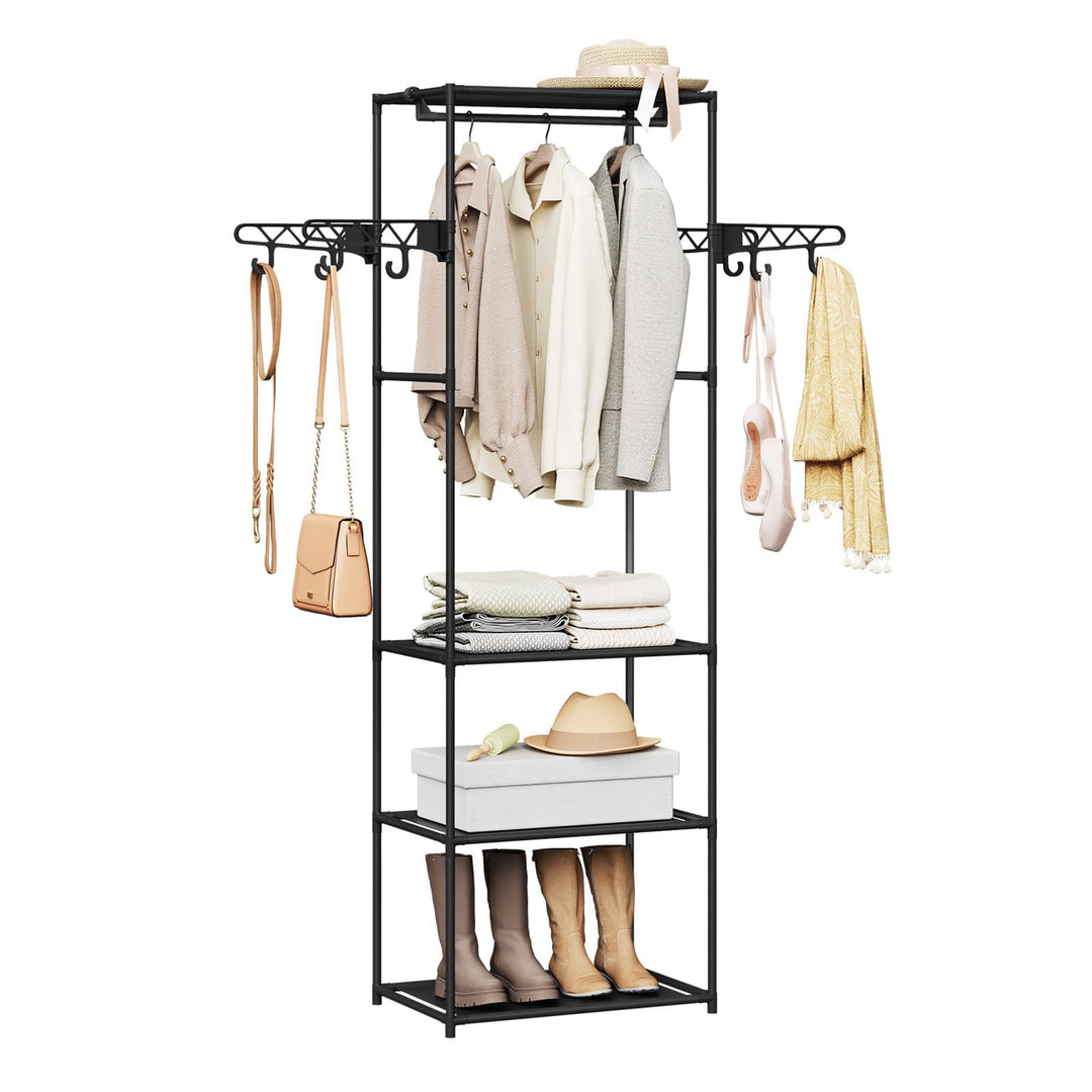 WOLTU Kleiderständer, Kleiderschrank offen, freistehende Garderobe, mit Kleiderstange Ablagen Haken,