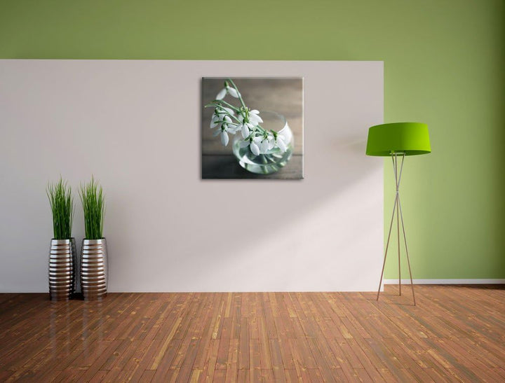 Pixxprint Schneeglöckchen in der Vase als Leinwandbild/Grösse: 70x70 cm/Wandbild/Kunstdruck/fertig b