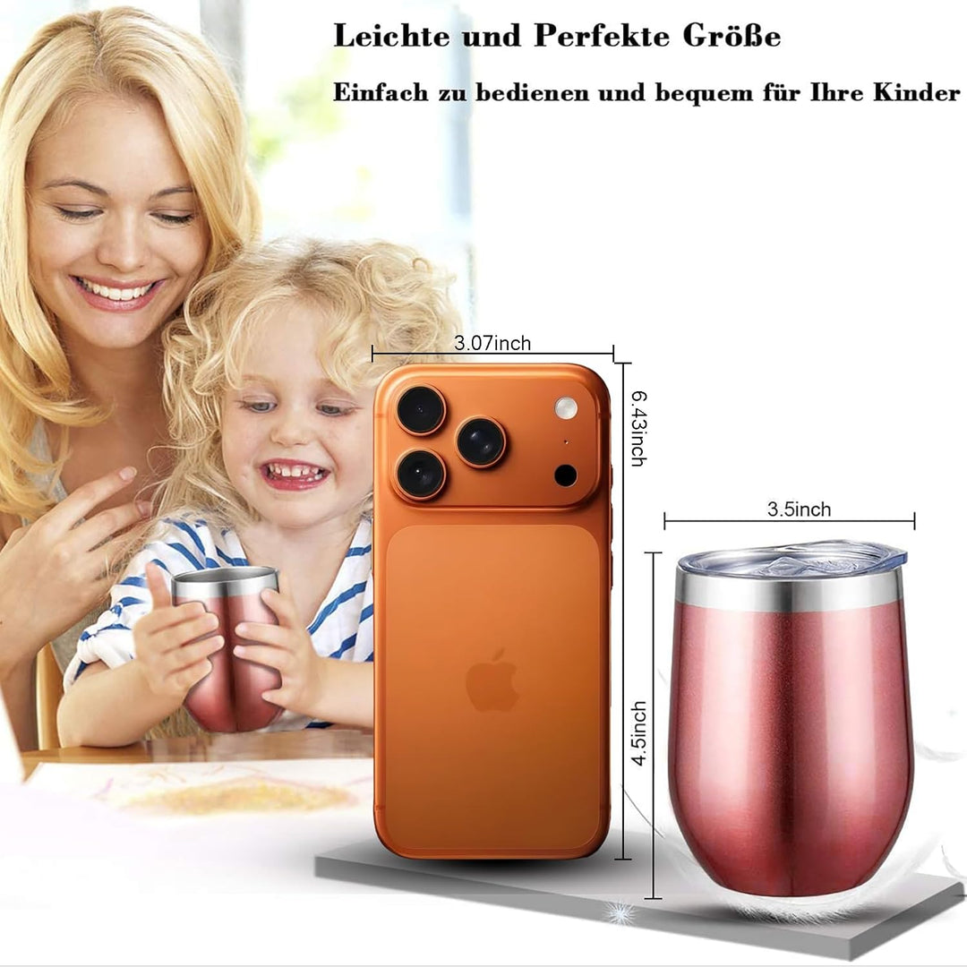 Weinbecher aus Edelstahl,2 Stück 12OZ Weingläser to go,hält 5h heiss/ 10h kalt,BPA-frei,Doppelwandig