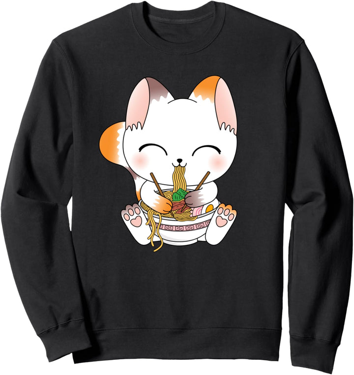 Lustige Japanische Anime Katze Ramen Nudeln Manga Kawaii Sweatshirt