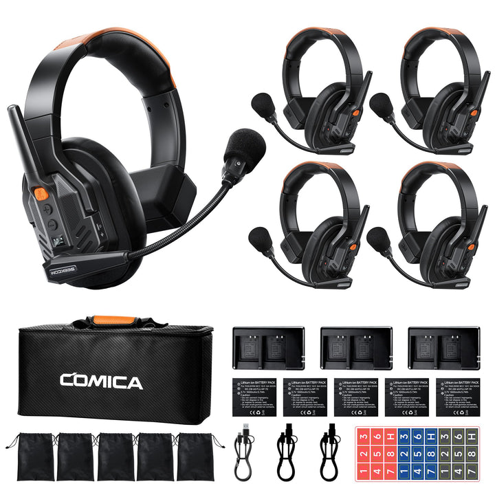 COMICA Seekcom S1 Drahtloses Intercom-Headset-System, 2,4 GHz Vollduplex für 5 Personen, AI/ENC-Raus