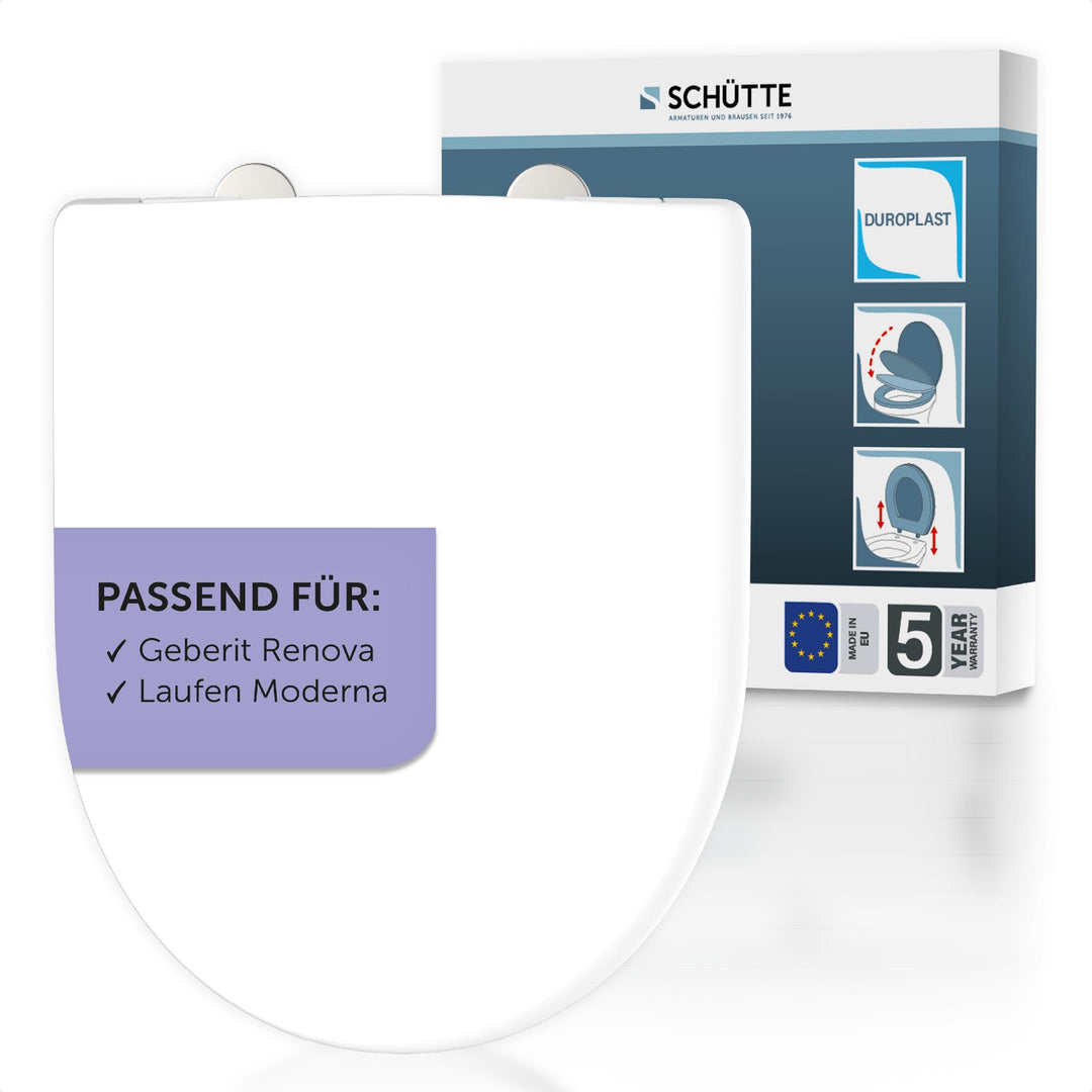 SCHÜTTE WC-Sitz passend zu Geberit Renova, Laufen Moderna, mit Absenkautomatik made in EU, Abnehmbar