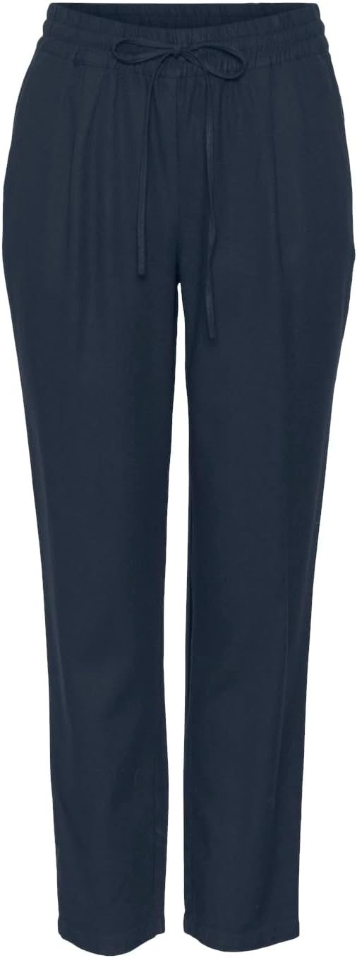 VERO MODA Damen Legere Leinen Stoffhose Casual Schlupfhose Lockere Ankle Pants S Blau-2, S Blau-2