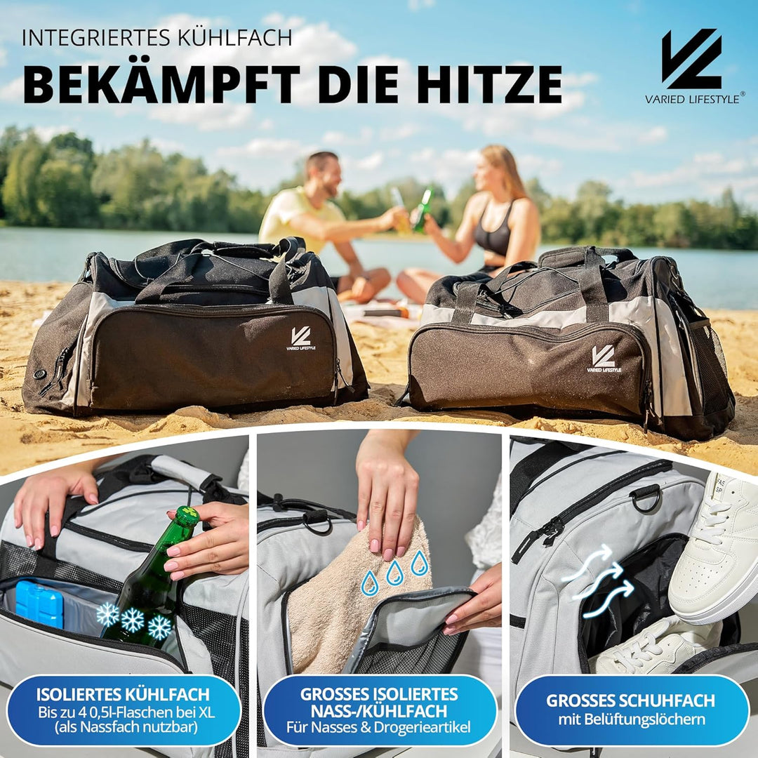 VL® Sporttasche mit Schuhfach, Nassfach &amp; [Isoliertes Kühlfach] Saunatasche &amp; Reisetasche für Damen