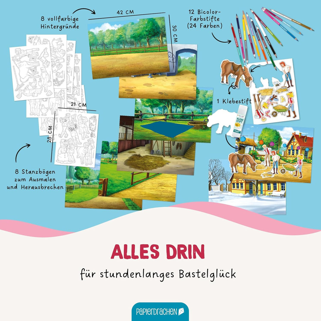 Papierdrachen Bastelbox Bibi & Tina - Komplettes Pferde Bastelset ab 3 Jahren - Inkl. Buntstifte & K