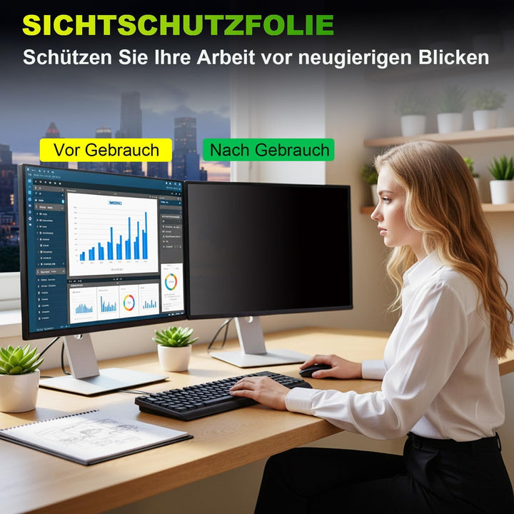 ruord Sichtschutzfolie für 21.5 Zoll 16:9 (47.7x26.8cm) Monitor - Blaulichtfilter & Blendschutz, Abn