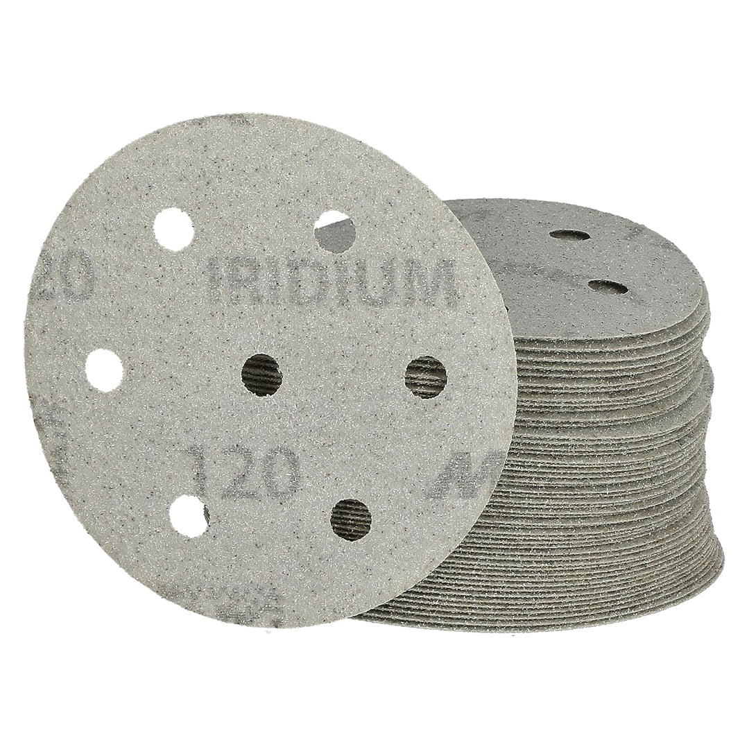 Mirka Iridium Premium-Schleifpapier Ø 90mm Klett 7-Loch, Korn 120, 50 Stk/Zum Schleifen von Lack, Sp