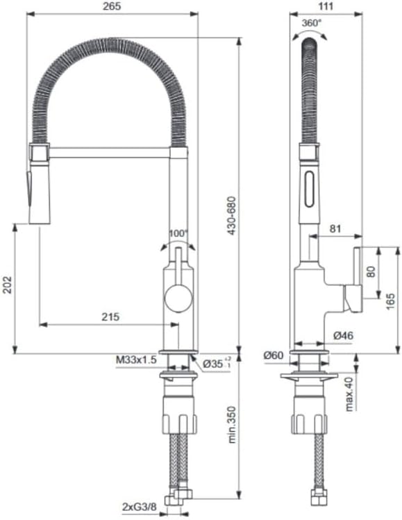 Ideal Standard BC302AA Ceralook Küchenarmatur Semi -Professinal, chrom 430- 680 mm Chrom, 430- 680 m