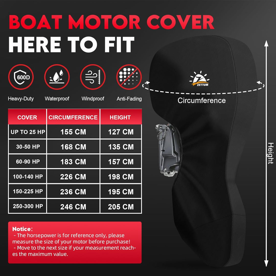 Zettum Aussenborder Abdeckung für Motoren von 150 bis 225 PS, 600D Bootsmotorabdeckung Wasserdicht &