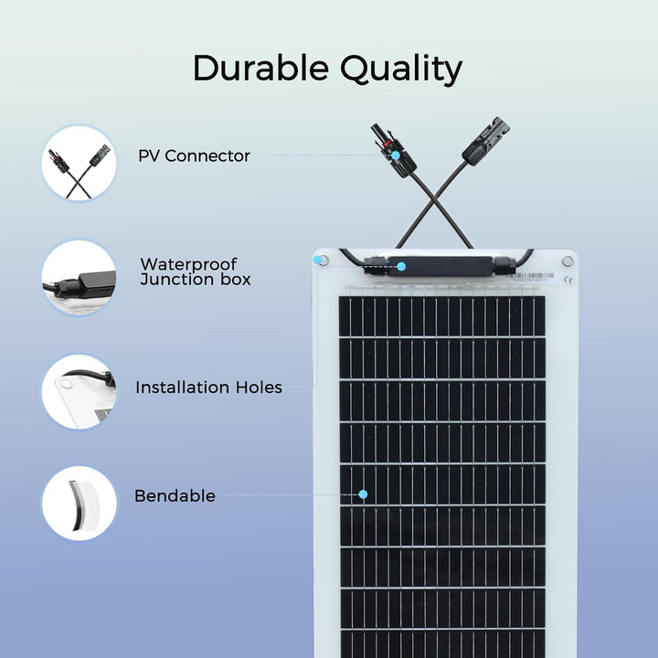50W Flexibles Solar Panel Monokristallines Solarpanel 18V Solarmodul für 12V Batterien, Photovoltaik