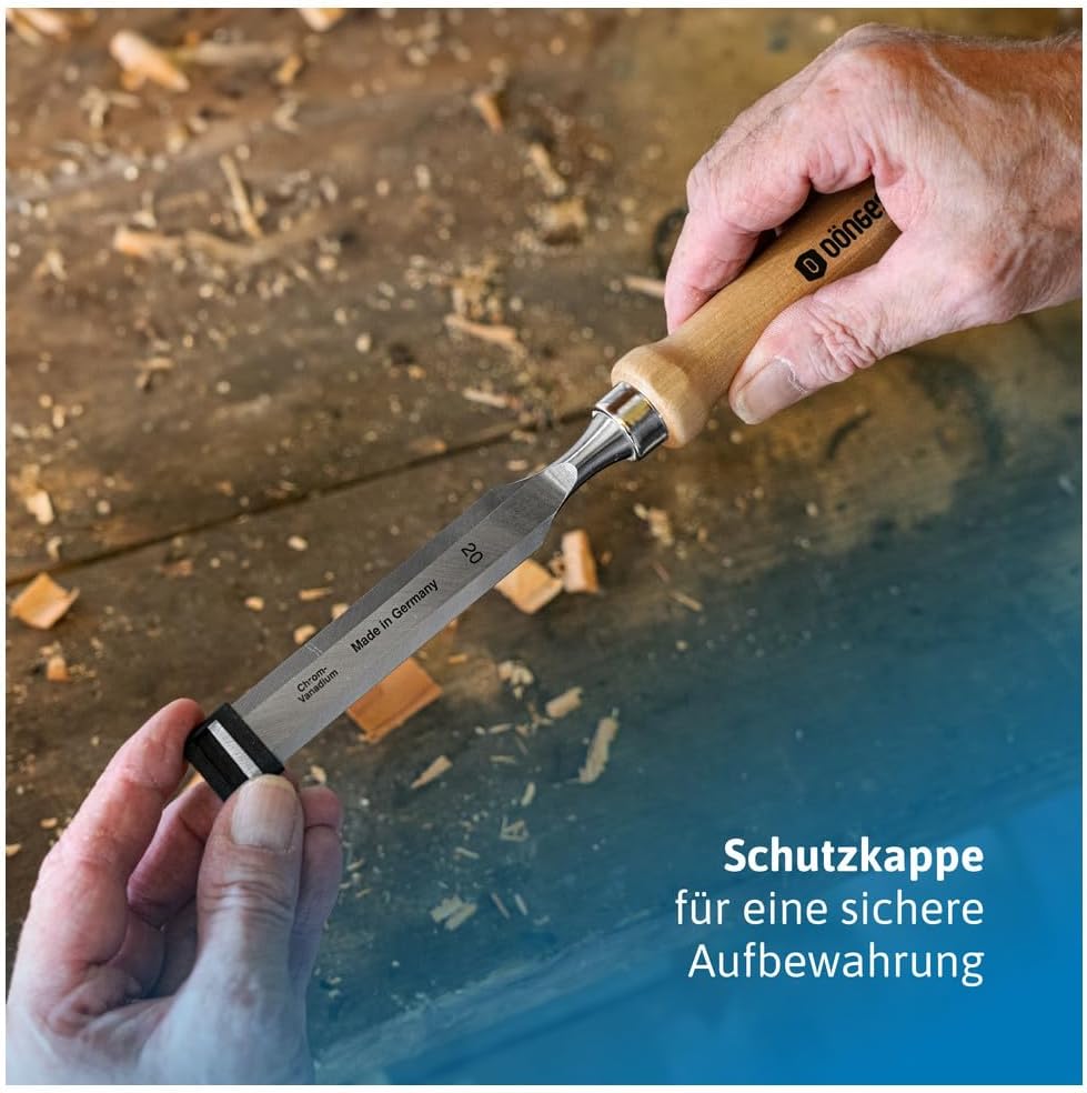 Dönges Stechbeitel 20 mm, mit Holzheft aus Weissbuche, mit Seitenfase | Made in Germany | Stecheisen