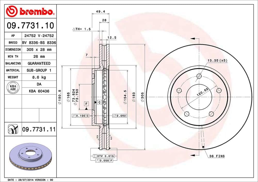 Brembo 09.7731.11 COATED DISC LINE Bremsscheibe - Paar
