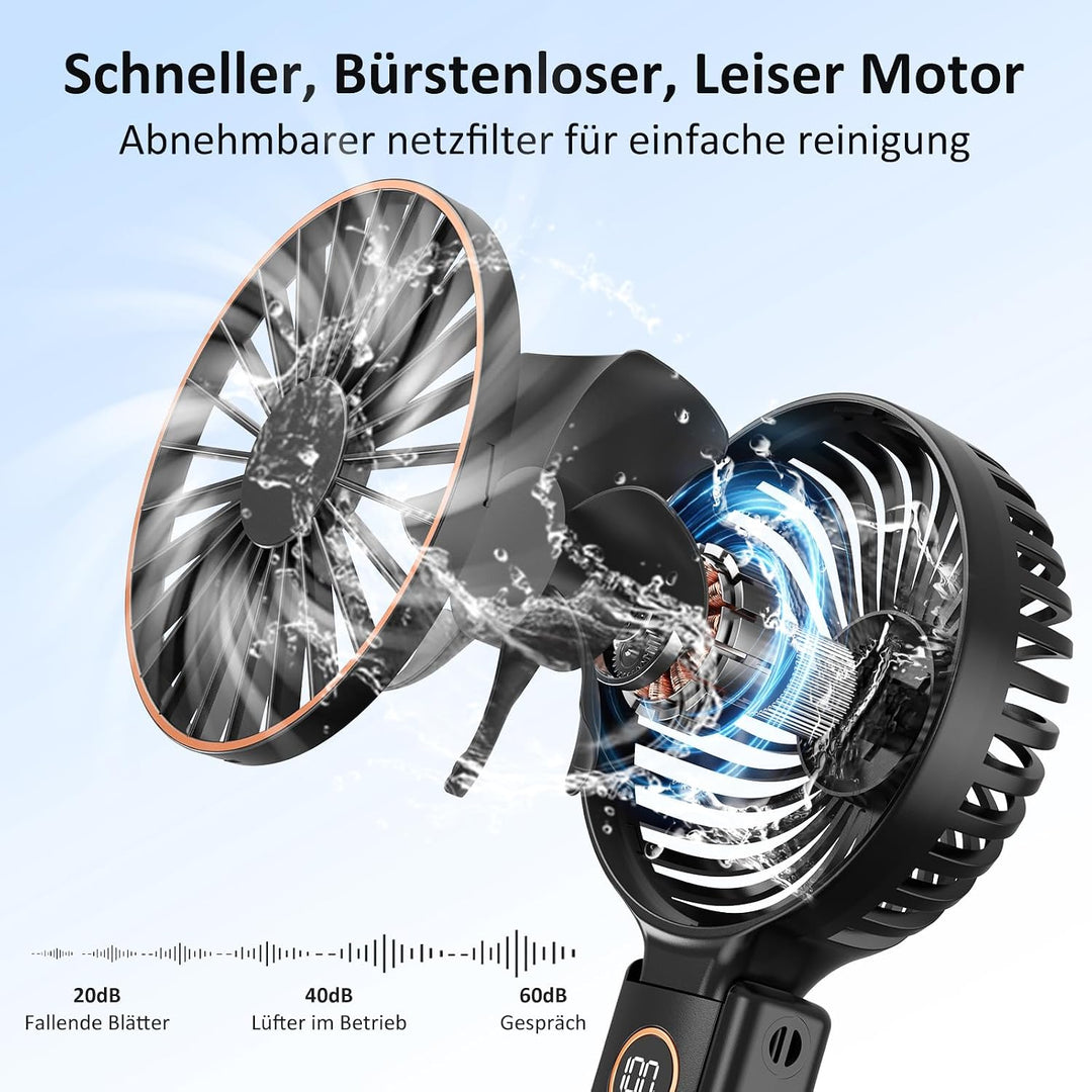 Rintea Handventilator, Tragbarer Mini Ventilator mit 6 Geschwindigkeiten, Faltbarer USB Ventilator,