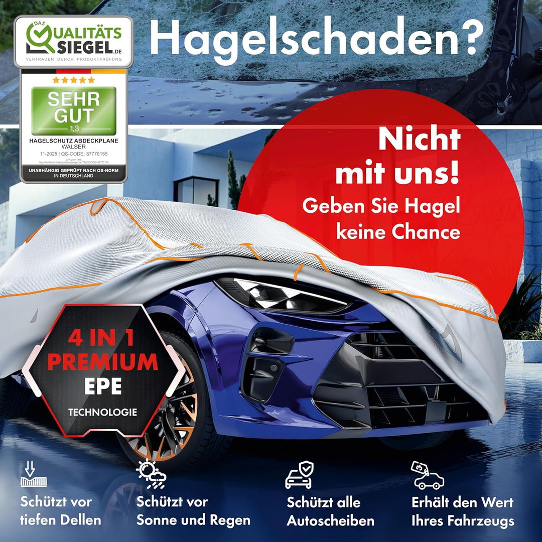 WALSER Premium Hagel- & Hitzeschutz Abdeckplane Auto, Auto Hagelschutzplane EPE Sun Protect - reduzi