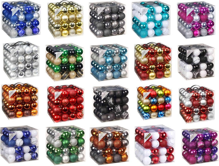 64x Kunststoff Christbaumkugeln 6cm Kugel Box Glanz Glitzer Matt Dekor Inge Glas, Farbe:Pink-Purple