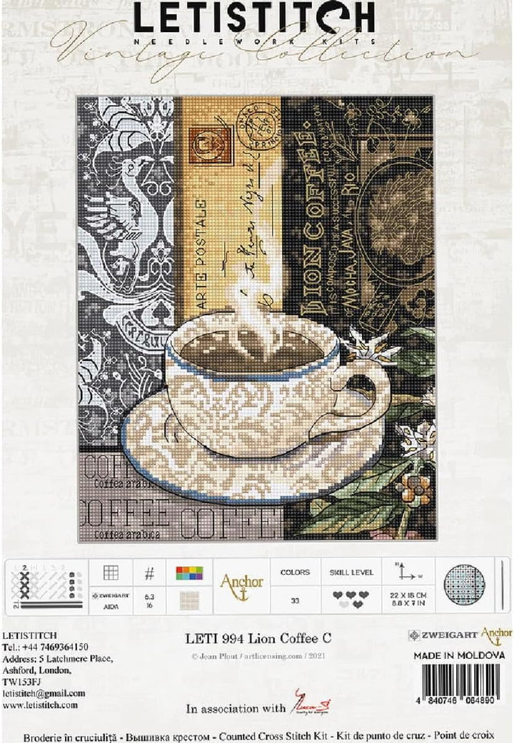 Letistitch Kreuzstich Set Löwenkaffee C Zählmuster, 22x18cm