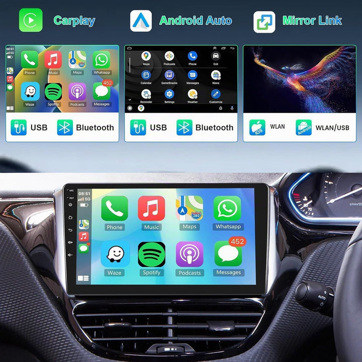 8 Core 4G+64G Hodozzy Autoradio für Peugeot 208/2008 2012-2018 mit Wireless Apple Carplay Android Au