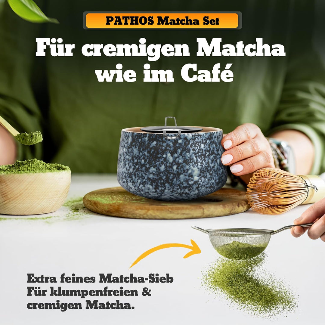 Premium Matcha Set aus Keramik - Traditionelles Matcha-Set mit Matcha Besen und Schale, Sieb und Bes